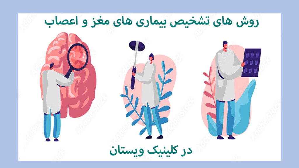 تشخیص بیماری های مغز و اعصاب سه پزشک در حال بررسی مغز نمایش داده می شوند