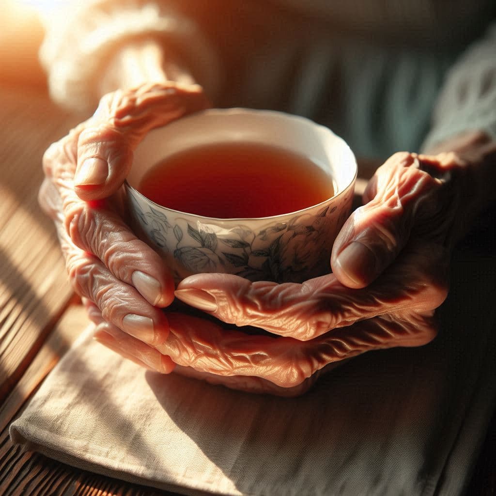 دست های خانم میانسالی که دچار رعشه است