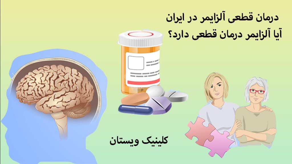 سه تصویر از یک بیمار آلزایمر در کنار پزشک و یک نوشته با موضوع درمان قطعی آلزایمر